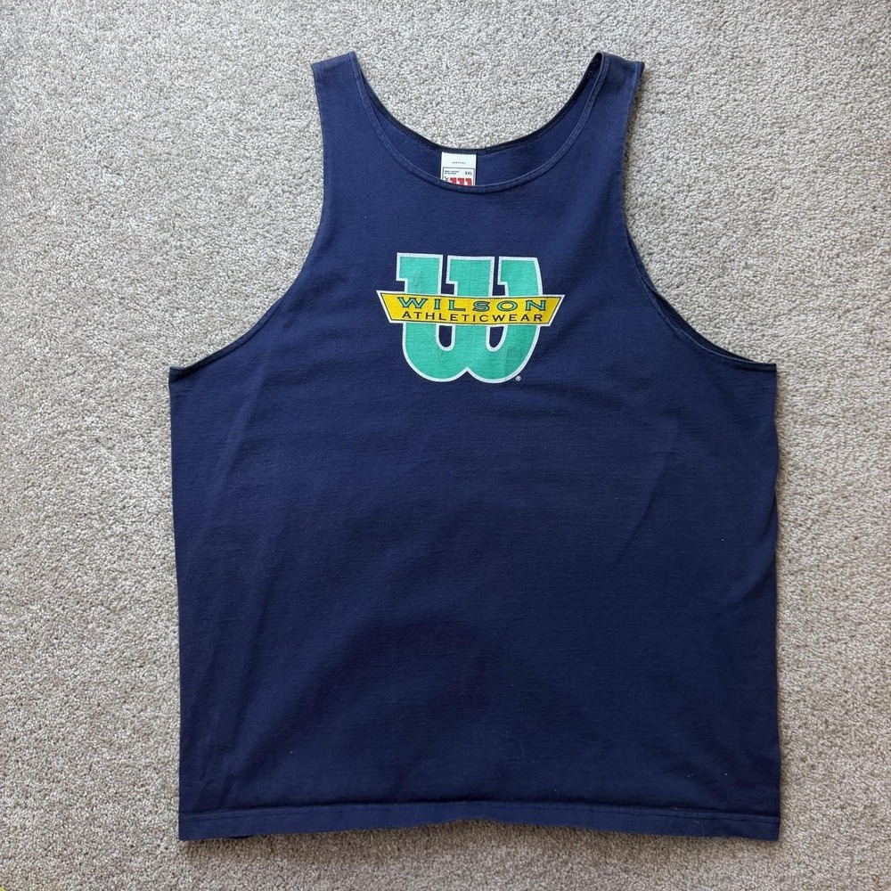 Vintage Wilson Tank Top Shirt Mens 2XL Blue Athleticwear Logo Made USA Sports